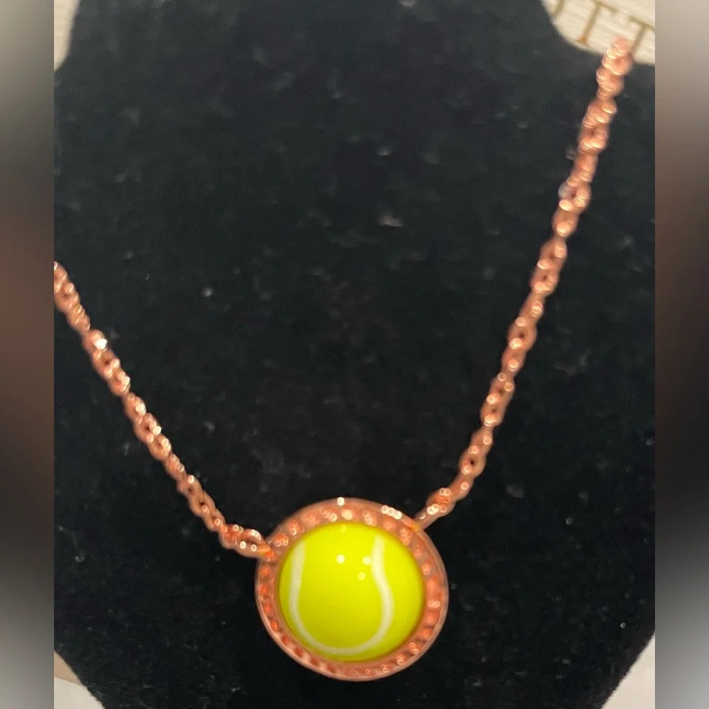 Kendra Scott Elegant Rose Gold and Lime Green Tennis Ball Necklace New - Picture 3 of 5